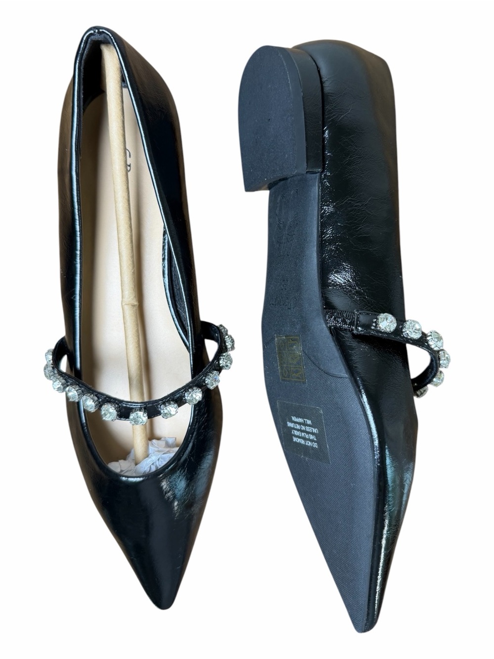 C. Paravano Black Crystal Mary Jane Flats Pointed Toe Lambskin EU 38 US 7.5 - Picture 4 of 12